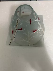 Yankee Candle Frosted Blue Sky Cardinals Large Jar Shade & Plate LAST ONE - Picture 1 of 5