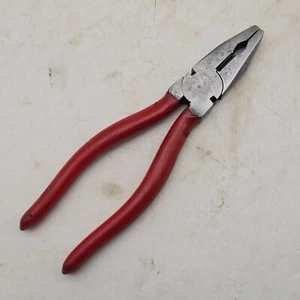 Vintage Sheffield England Linemans Pliers 7" Red Grip Handle Wire Cutters - Picture 1 of 14