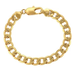 24ct/9ct Yellow Gold Filled Unisex Curb-Link Chain Bracelet - Picture 1 of 4