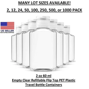 2 oz 60 ml Empty Clear Refillable Flip Top PET Plastic Travel Bottle Containers - Picture 1 of 3