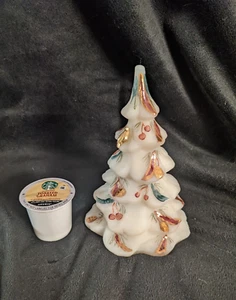 1995 Fenton Christmas Tree 6.5” White Milk Glass Gold Bird Hand Painted C Smith - Picture 1 of 8