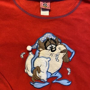 Vintage Looney Tunes Taz Pajamas Tasmanian Devil PJs Red Womens Large 2 Pc EUC - Picture 1 of 12