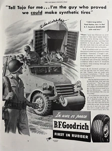 1943 B.F. Goodrich Tires WWII First Rubber Tell Tojo Synthetic VTG Print Ad - Picture 1 of 1