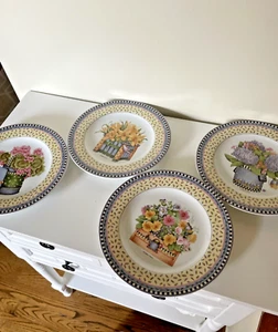 Sakura Debbie Mumm Spring Bouquet 4 Salad Plates 8in  EEUC Vintage - Picture 1 of 10