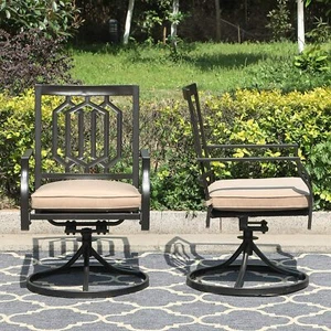 Set of 2 Outdoor Patio Chair With Cushion Swivel Dining Chairs Outdoor Furniture - Picture 1 of 11