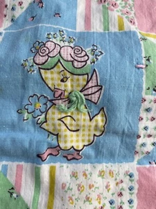 Vintage Handmade Cotton Baby Blanket Quilt Ducks Crib Kittens Nursery 33”x33” - Picture 1 of 6