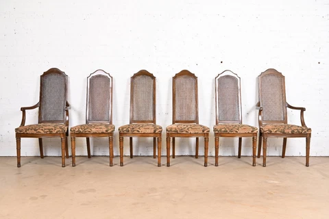 Henredon Mid-Century Modern Walnut and Cane High Back Dining Chairs, Set of Six Cover