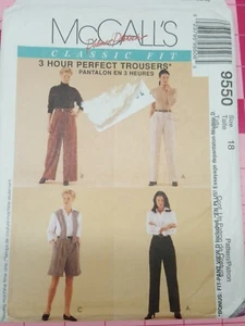 McCalls Pattern 9550 Classic Fit 3 Hour Front Pleat Pants Size 18 UNCUT - Picture 1 of 3