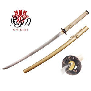 Onikiri 41.25" HANDMADE GOLD Samurai Katana Sword w/ BUSHIDO SAMURAI TSUBA