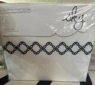 Sky Embroidered Percale TC500 Twin Duvet Cover 2 Pcs. Set Navy 😃😃 - Image 1 of 3