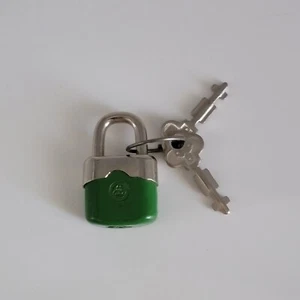 Vtg Trelock Padlock Mini Lock Luggage With Keys Green Enamel - Picture 1 of 9