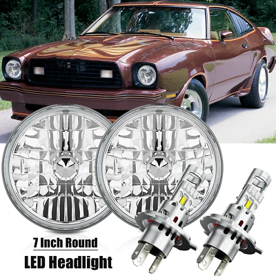 Par de faros LED de 7" para Ford Mustang II 1974-1978 haz sellado DRL 2X Foto 1 de 4