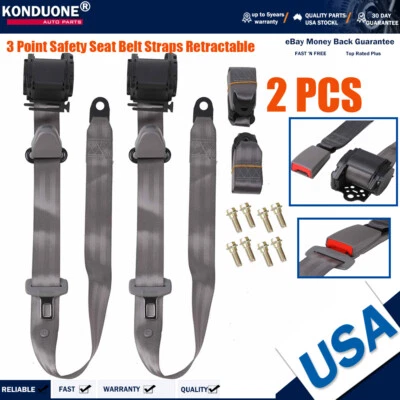 2set 3 Point Safety Seat Belt Straps Retractable Car Vehicle Adjustable Belt Kit - Image 1 of 4