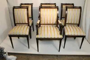 Charming Set of Six 6 Regency Style Maple Dining Room Chairs, New Upholstery - Picture 1 of 9