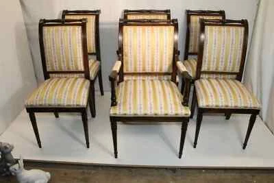 Charming Set of Six 6 Regency Style Maple Dining Room Chairs, New Upholstery - Image 1 of 4