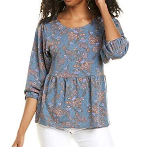 Top babydoll para mujer Bobeau manga 3/4 en verde azulado terracota mediano precio de venta sugerido por el fabricante 58 USD - Imagen 1 de 4