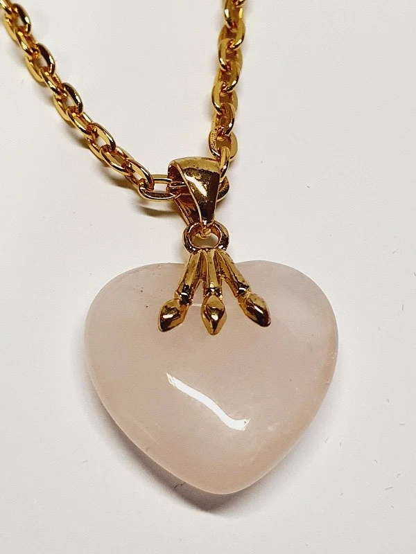 Schmuck Herz-Anhänger Kette Messing vergoldet Rosenquarz 15,2ct  X803 - Bild 1 von 1