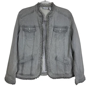 Chaqueta Chico's Platino Mujer Talla 12 Gris Volantes Ribete Denim Estilo Algodón - Imagen 1 de 12