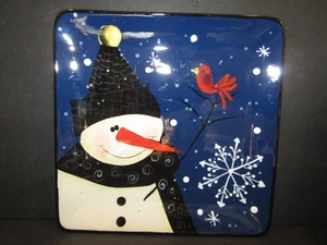 Certified International SNOWMAN & CARDINAL Design by Jill Snowmen Square Plate - Picture 1 of 5