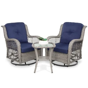 3-Piece Outdoor Wicker Patio Bistro Set w/ 2 360-Degree Swivel Rocking Chairs... - Picture 1 of 7