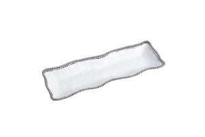 Salerno Rectangular Porcelain Holiday Serving Platter with Silver Trim for Ch... - Picture 1 of 6