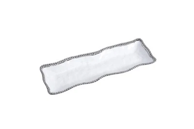 Salerno Rectangular Porcelain Holiday Serving Platter with Silver Trim for Ch... - Image 1 of 4