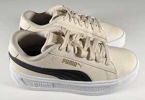 PUMA Smash V3 Platform Shoe Womens 8.5 Alpine Snow Black Gold White Sneaker - Picture 1 of 10