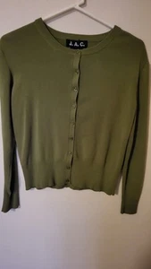 JAC Sweater Womens L Sage Green Button Up L Sleeve Fine Knit Classic Work 21 L - Picture 1 of 12