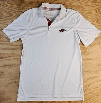 Arkansas Razorbacks Logo White Lightweight Polo Shirt Mens Small - Image 1 of 4