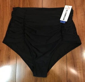 Coco Pear Bikini Tankini Swimsuit Bottoms XL Black High Waisted Side Shirred - Picture 1 of 3