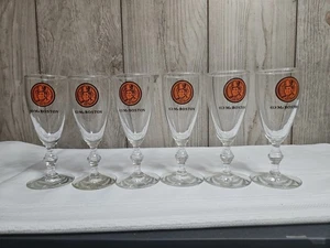 VECCHI BICCHIERI WHISKY Mr. BOSTON con piedi, logo arancione e nero, altezza 5,75", SET DI 6 - Foto 1 di 16