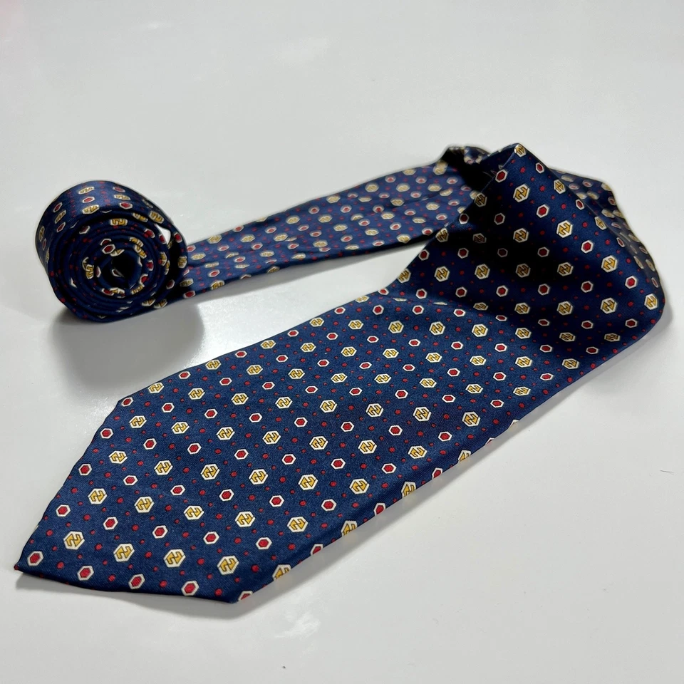 Corbata tejida geométrica 100 % seda azul rojo blanco Fendi hecha en Italia para hombre Foto 1 de 4