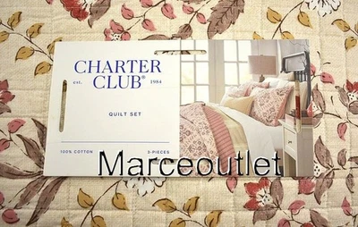 Charter Club Amelia Reversible Algodón REINA Algodón Edredón y Fundas Conjunto Bronceado Multi Foto 1 de 4