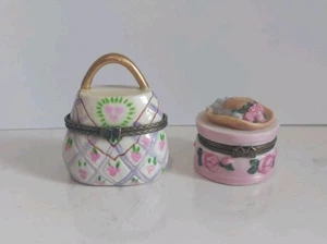 Trinket Box Purse Floral Hat Lot Of 2, Hinged Lid Madame Alexander - Picture 1 of 8