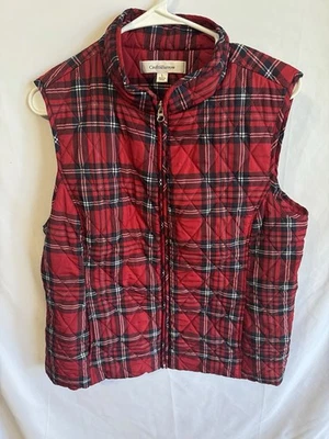 Chaleco acolchado a cuadros Croft & Barrow para mujer rojo negro talla grande cremallera frontal Foto 1 de 4