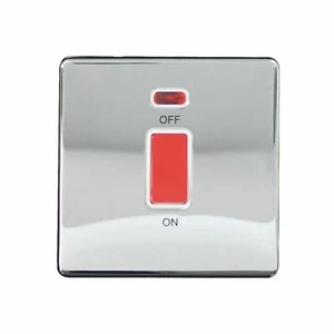 Arlec 9172GBCH Screwless 45Amp 1 Gang Double Pole Switch with Neon - Chrome - Bild 1 von 1