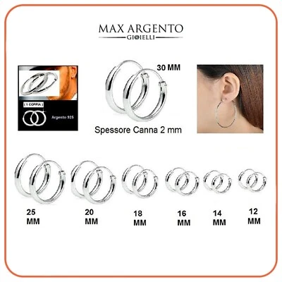 Orecchini Cerchietto Cerchio in Argento 925‰  Liscio Uomo/Donna, M°2m x12 A 30m  - Immagine 1 di 4