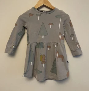 Littlehorn Girls Dress Size 2 Years Long Sleeve Grey Woodland Deer Trees Nature - Picture 1 of 11