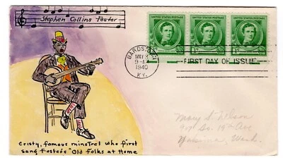 #879 Stephen Collins Foster FDC 1940 Famous American Composer - Mary Nelson H/P - Image 1 of 2