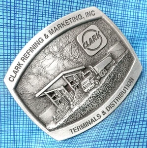 Clark Refining Belt Buckle Gas Terminals Distribution Vtg 80s Spec Cast .TWY546 - Picture 1 of 8