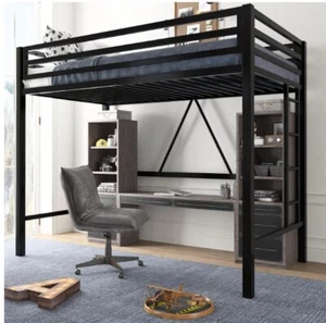 Twin SizeLoft Heavy Dudy Bunk Bed Frame With Stairs and Guard Rail - Matte Black - Picture 1 of 1
