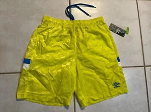 NWT UMBRO Neon Yellow Nylon Checkered Soccer Shorts With Pockets Men’s Small - Picture 1 of 11