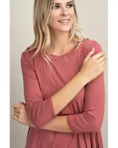 Bamboo Fabric Midi Dress with 3/4 Sleeves and Pockets in Marsala - Picture 1 of 5