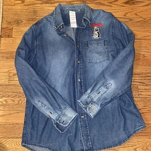 YOUNGSTOWN STATE PENGUINS Shirt Denim LARGE VTG Sewn NCAA Logo 42/44 Pro Edge - Picture 1 of 5