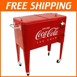 Durable 60 Qt Coca-Cola Rolling Ice Cooler with Brake Casters - Portable Fun - Picture 1 of 8