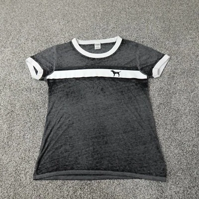 PINK Shirt Womens Large Gray White Dog Victoria Secret Lightweight Preppy Casual - Image 1 of 4