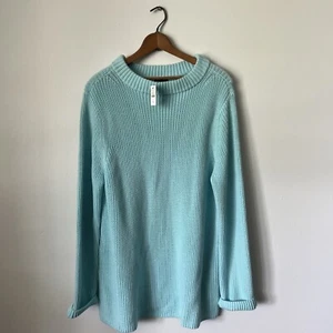 Talbots Women’s XL Cable Knit Long Sleeve Oversize Sweater Light Blue Crew Neck - Picture 1 of 12