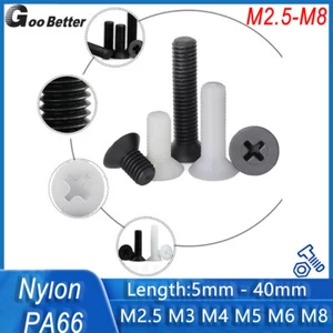 Nylon Countersunk Flat Head Screws White & Black Plastic Phillips Bolts M2.5-M8 - Picture 1 of 107