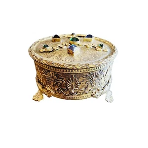 Stunning Early Gilt Bronze Faceted Casket Box with Bezel Set Glass Stone (A1753) - Picture 1 of 8