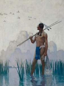 American Western Man Overlooking the Pond Art Artwork Western American - Picture 1 of 1